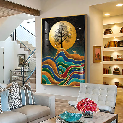 Tree and Deer in Harmony Premium Acrylic Vertical Wall Art