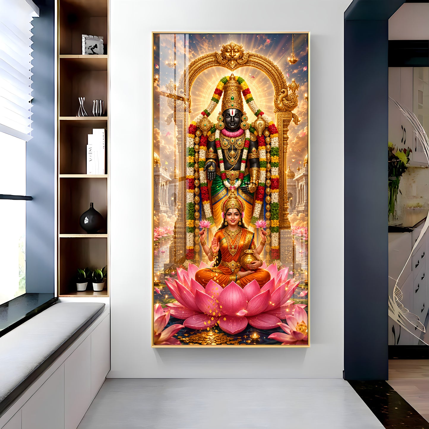 Goddess Lakshmi With Tirupati Balaji Premium Acrylic Vertical Wall Art