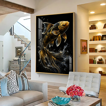 Golden Koi Splash Premium Acrylic Vertical Wall Art