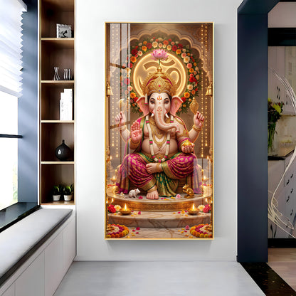 Ganapati Bappa Floral Om Premium Acrylic Vertical Wall Art