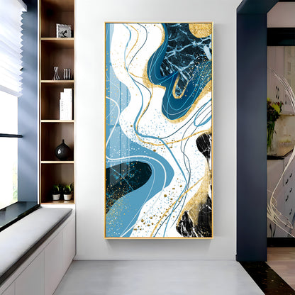 Stylized Fans In Gold & Blue Tones Premium Acrylic Vertical Wall Art