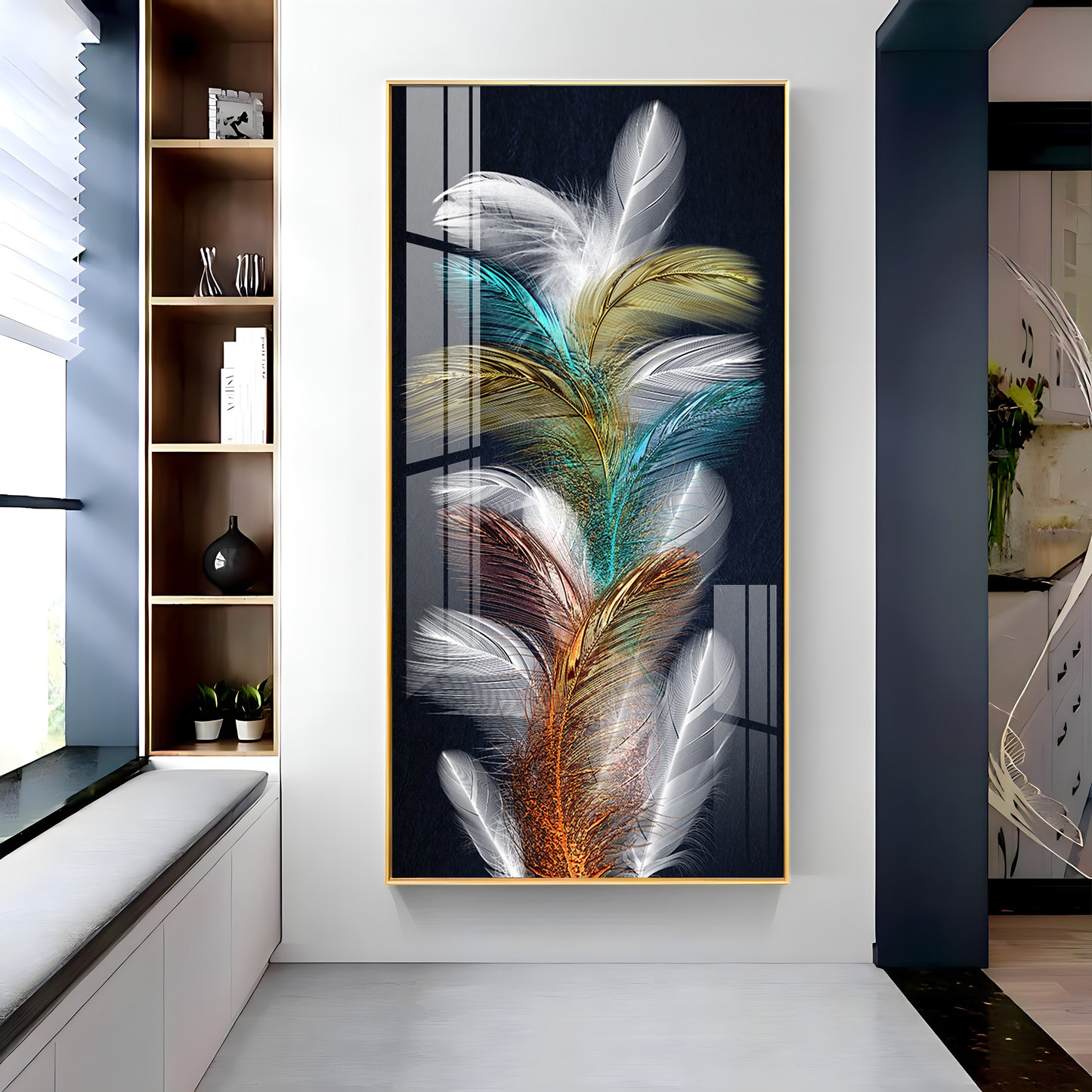 Sparkling Colorful Feather Premium Acrylic Vertical Wall Art