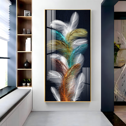 Sparkling Colorful Feather Premium Acrylic Vertical Wall Art