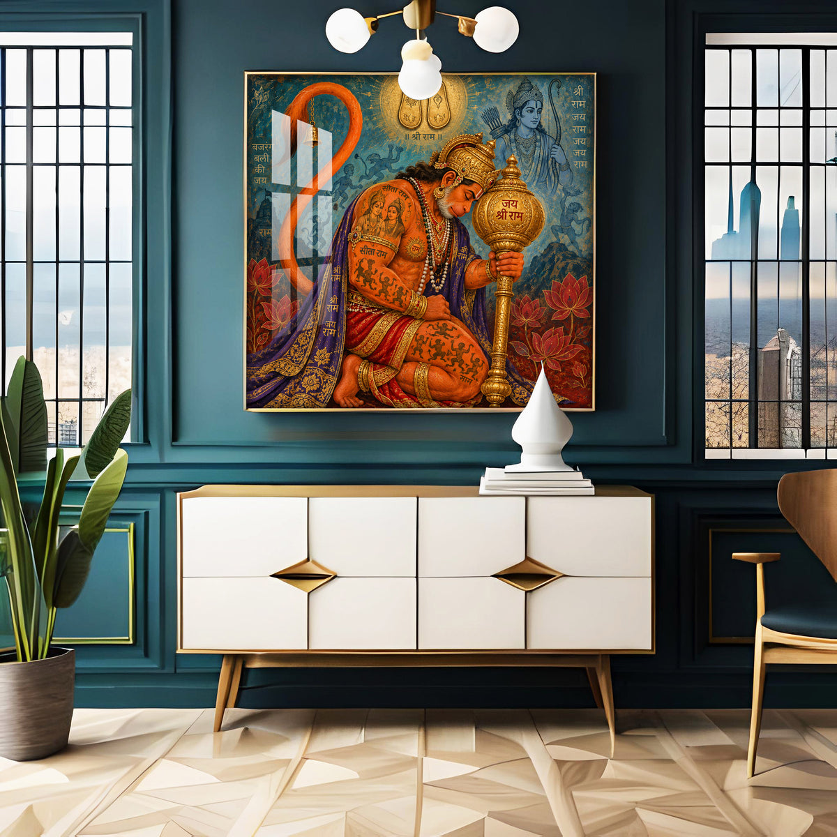 Hanuman Devotion Premium Acrylic Square Wall Art