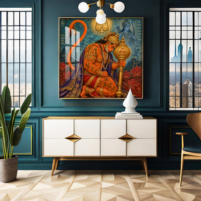 Hanuman Devotion Premium Acrylic Square Wall Art