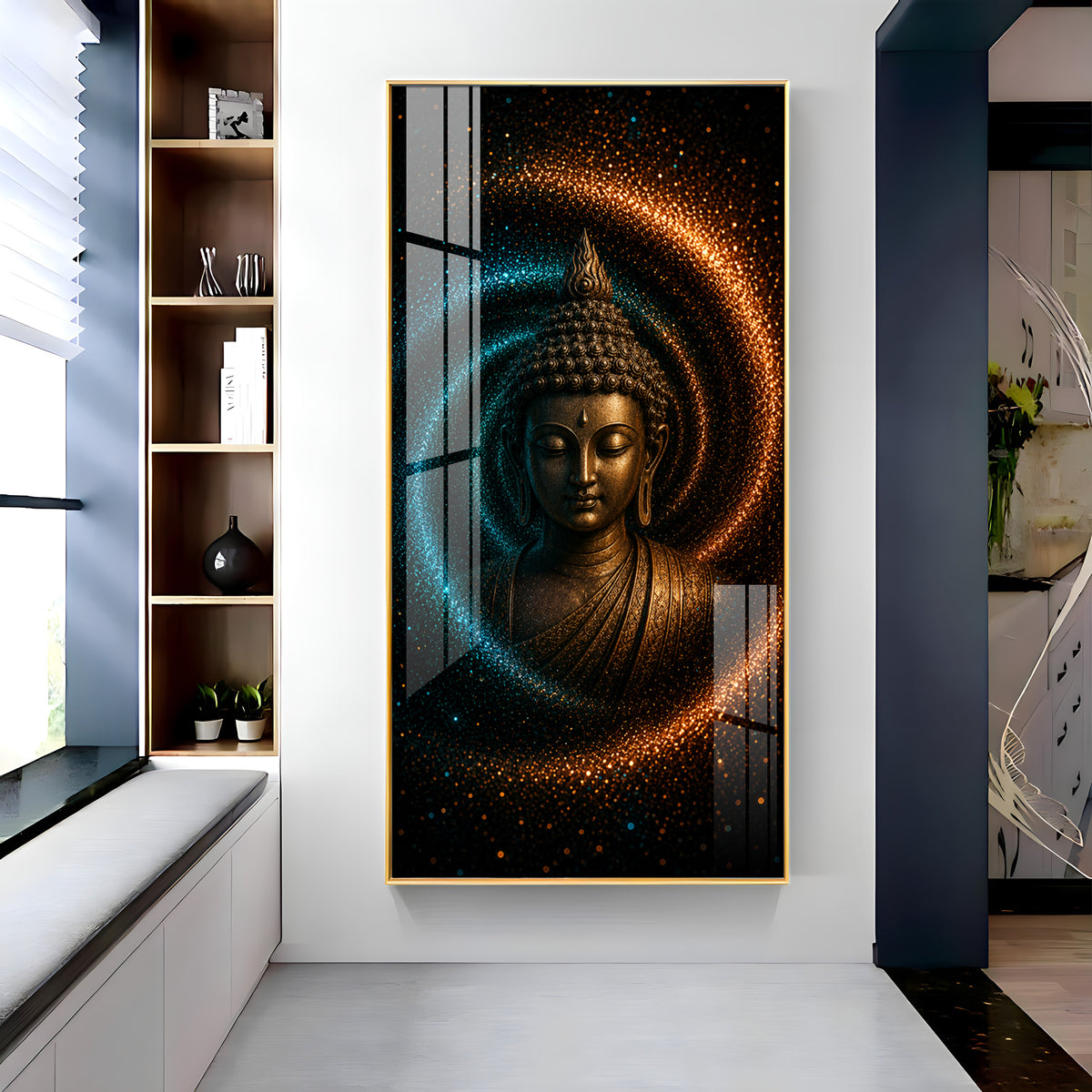 Serene Buddha Cosmic Energy Premium Acrylic Vertical Wall Art