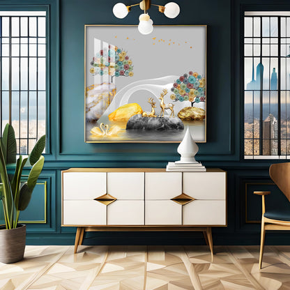 Couple Of Deer & Swan Premium Acrylic Square Wall Art