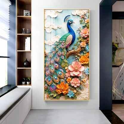 Majestic Peacock & Floral Premium Acrylic Vertical Wall Art