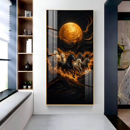 Majestic Running Horses & Golden Moon Premium Acrylic Vertical Wall Art