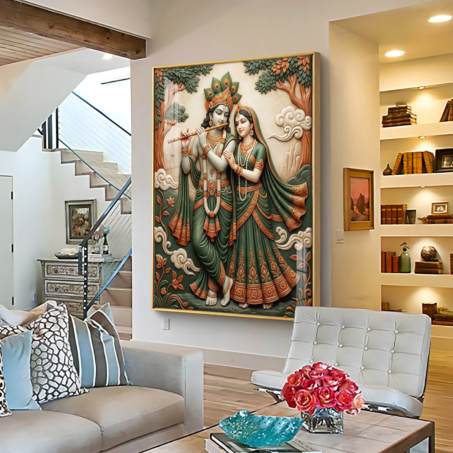 Divine God Radha Krishna Premium Acrylic Vertical Wall Art