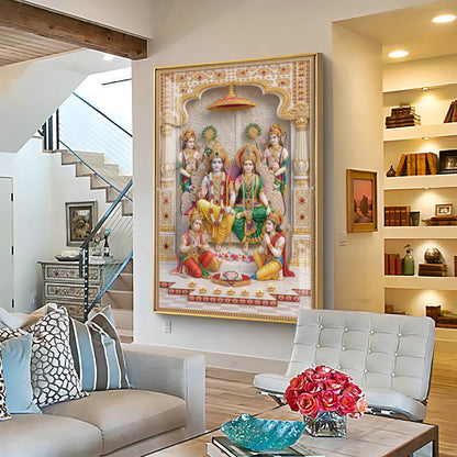 Lord Ram seated with Goddess Sita Premium Acrylic Vertical Wall Art