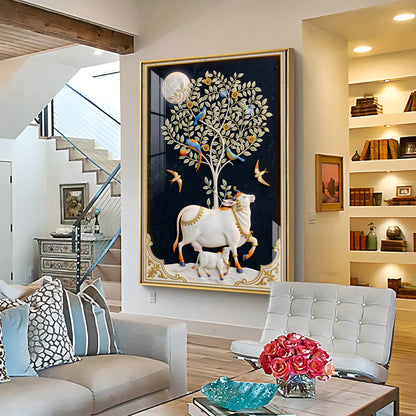 Kamdhenu Cow Premium Acrylic Vertical Wall Art