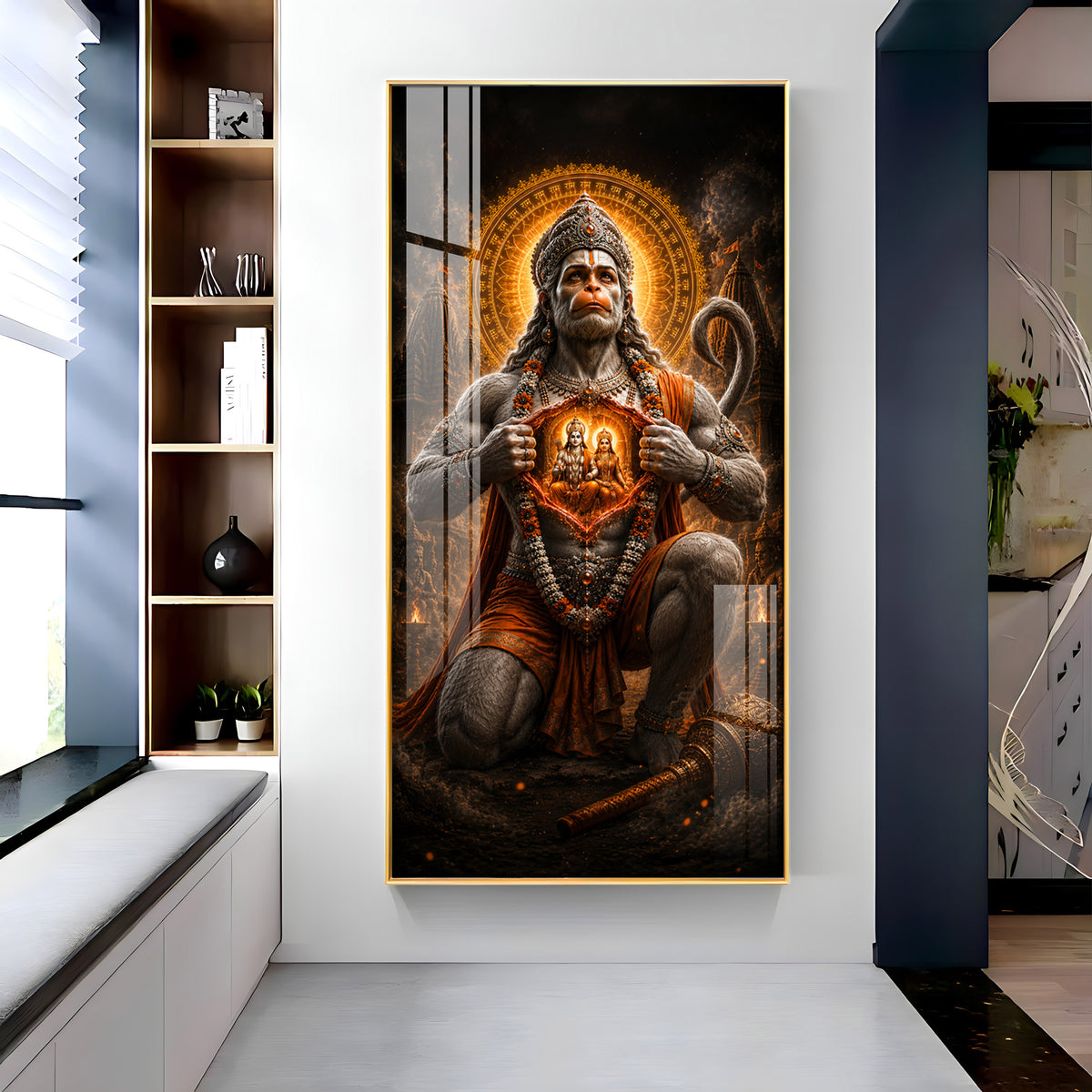 Lord Hanuman Showing Ram Sita In Heart Premium Acrylic Vertical Wall Art