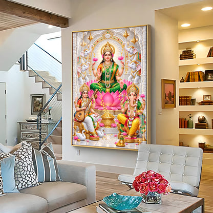 Gajalakshmi Saraswati Ganesha  Premium Acrylic Vertical Wall Art