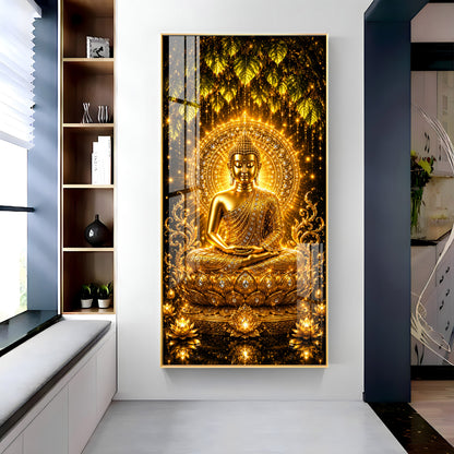 Golden Meditating Buddha Premium Acrylic Vertical Wall Art