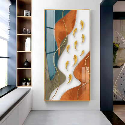 Gold Fish With Abstract Design Premium Acrylic Vertical Wall Art