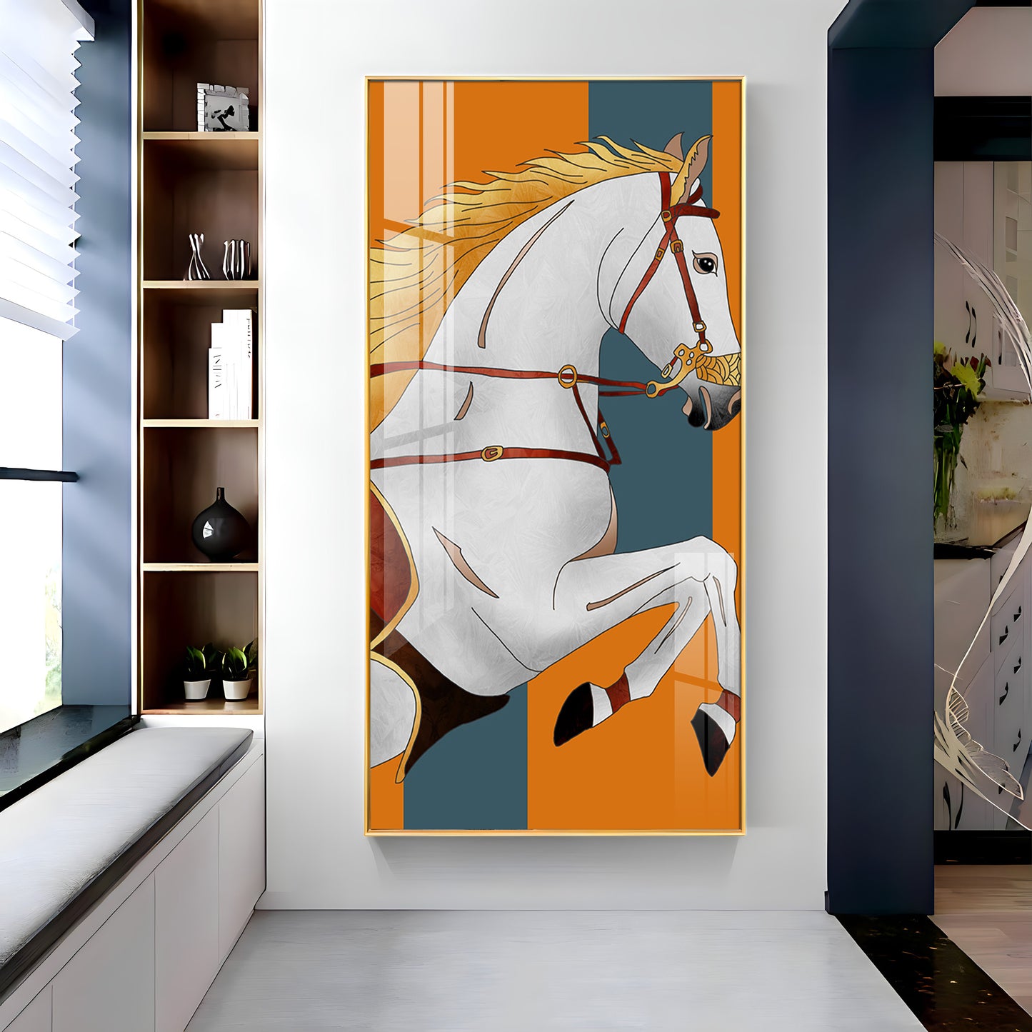 Modern White Horse Premium Acrylic Vertical Wall Art