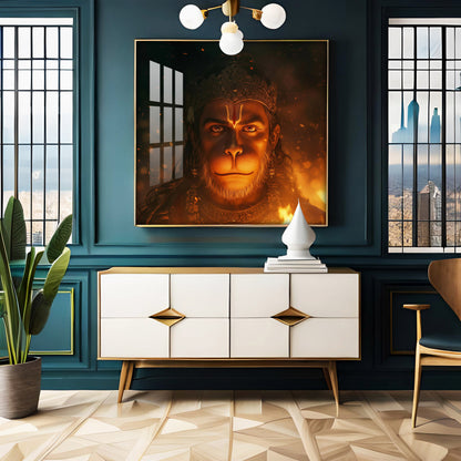 Lord Hanuman Face Premium Acrylic Square Wall Art