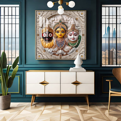 Lord Jagannath, Subhadra, & Balabhadra Premium Acrylic Square Wall Art