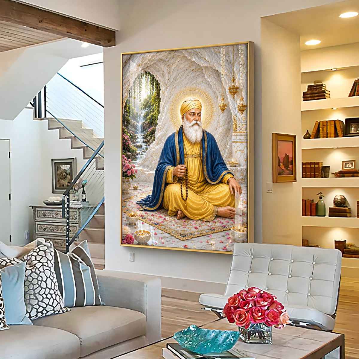 Peaceful Guru Nanak Dev Ji Premium Acrylic Vertical Wall Art
