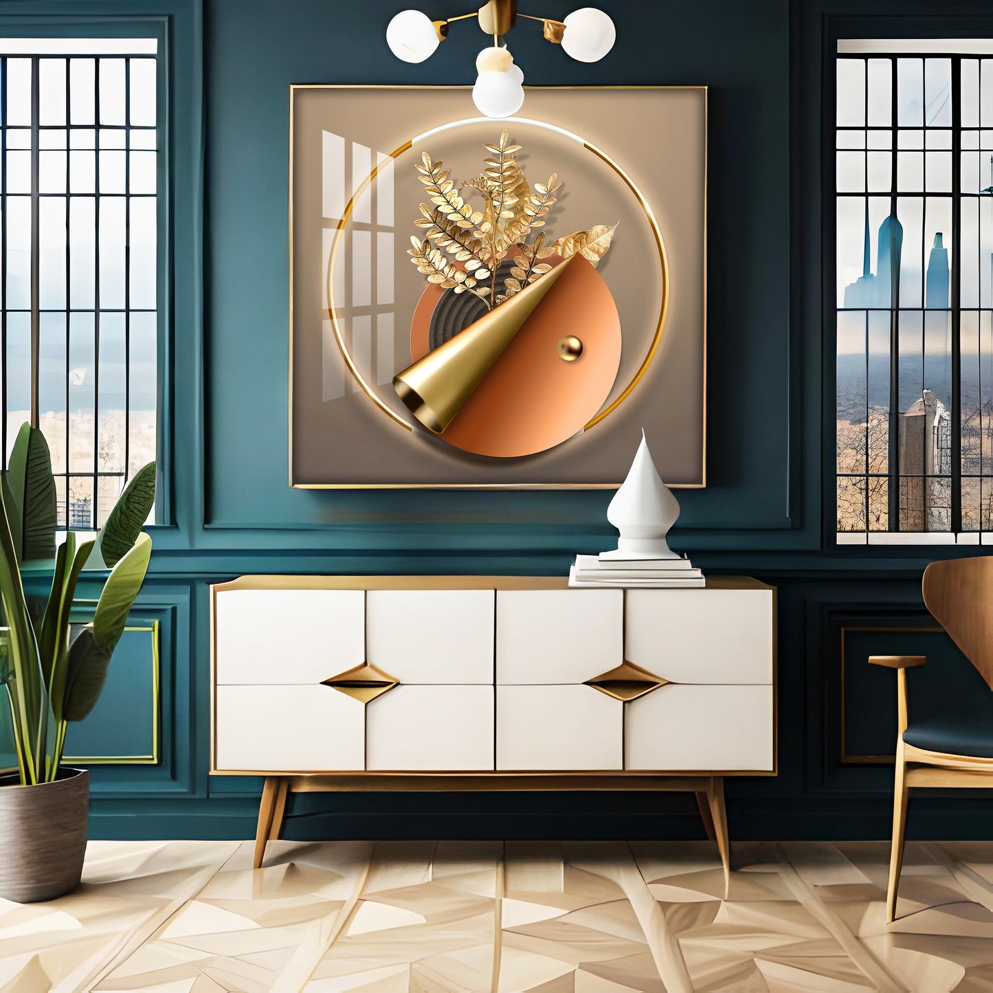 Aura Golden Petals Premium Acrylic Square Wall Art