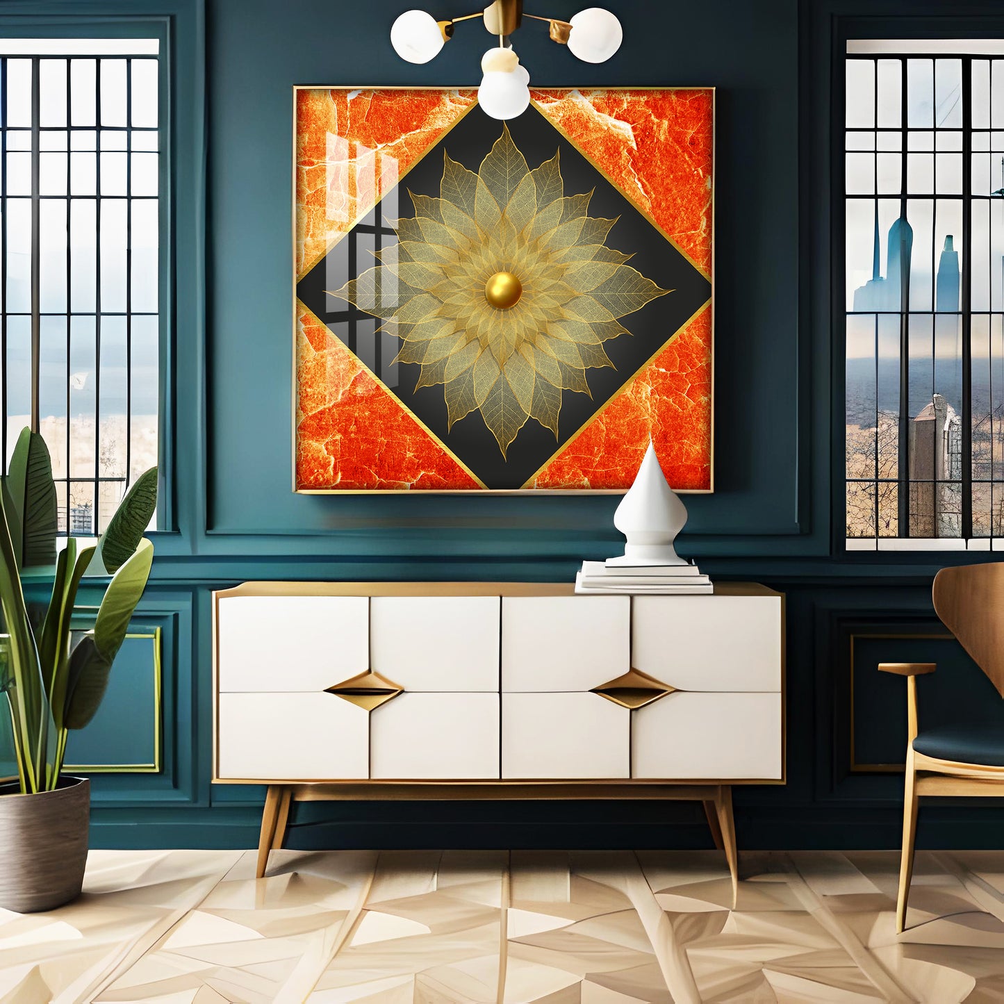 Gold Petal Flower Premium Acrylic Square Wall Art