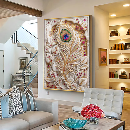White Peacock Feather Premium Acrylic Vertical Wall Art