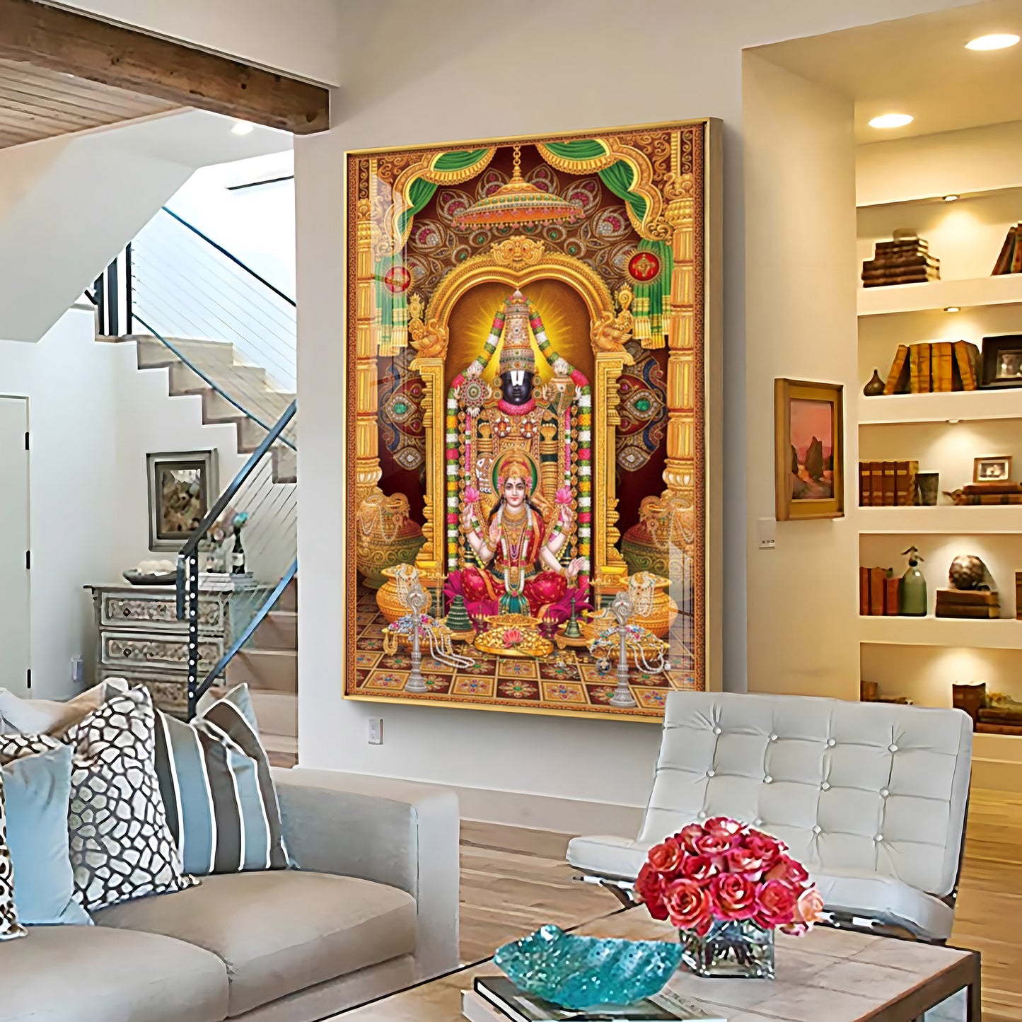 Tirupati Balaji With Goddess Lakshmi Premium Acrylic Vertical Wall Art