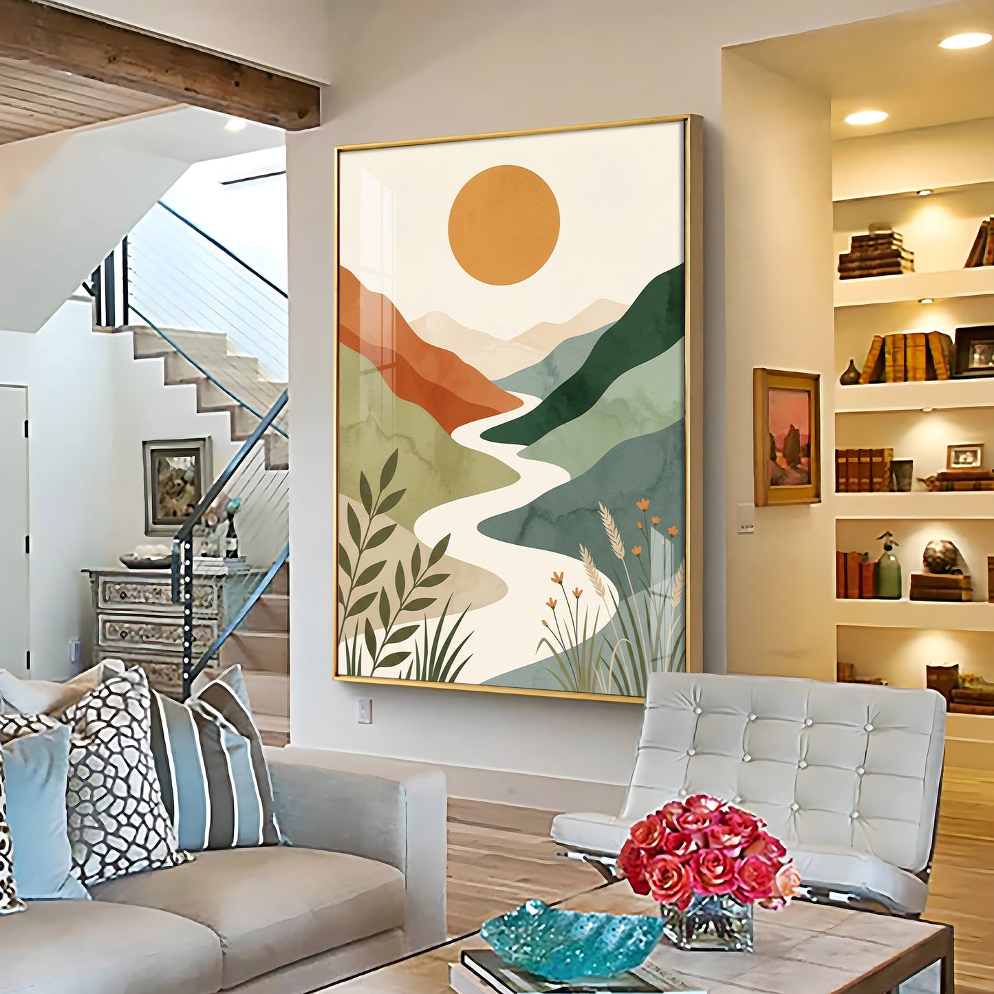 Terracotta Hills, Sun & Winding River Premium Acrylic Vertical Wall Art
