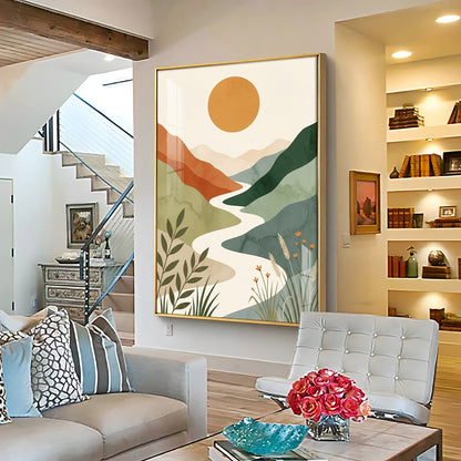Terracotta Hills, Sun & Winding River Premium Acrylic Vertical Wall Art