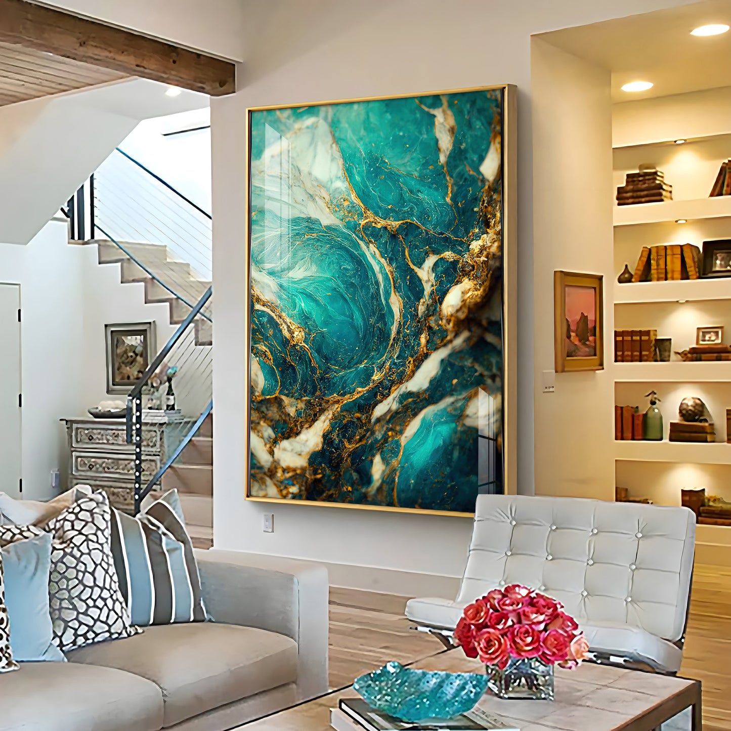 Golden Vein Elegance Premium Acrylic Vertical Wall Art