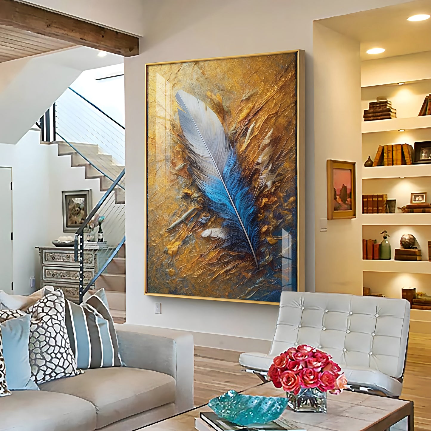 White & Blue Grace Of Leaf Premium Acrylic Vertical Wall Art