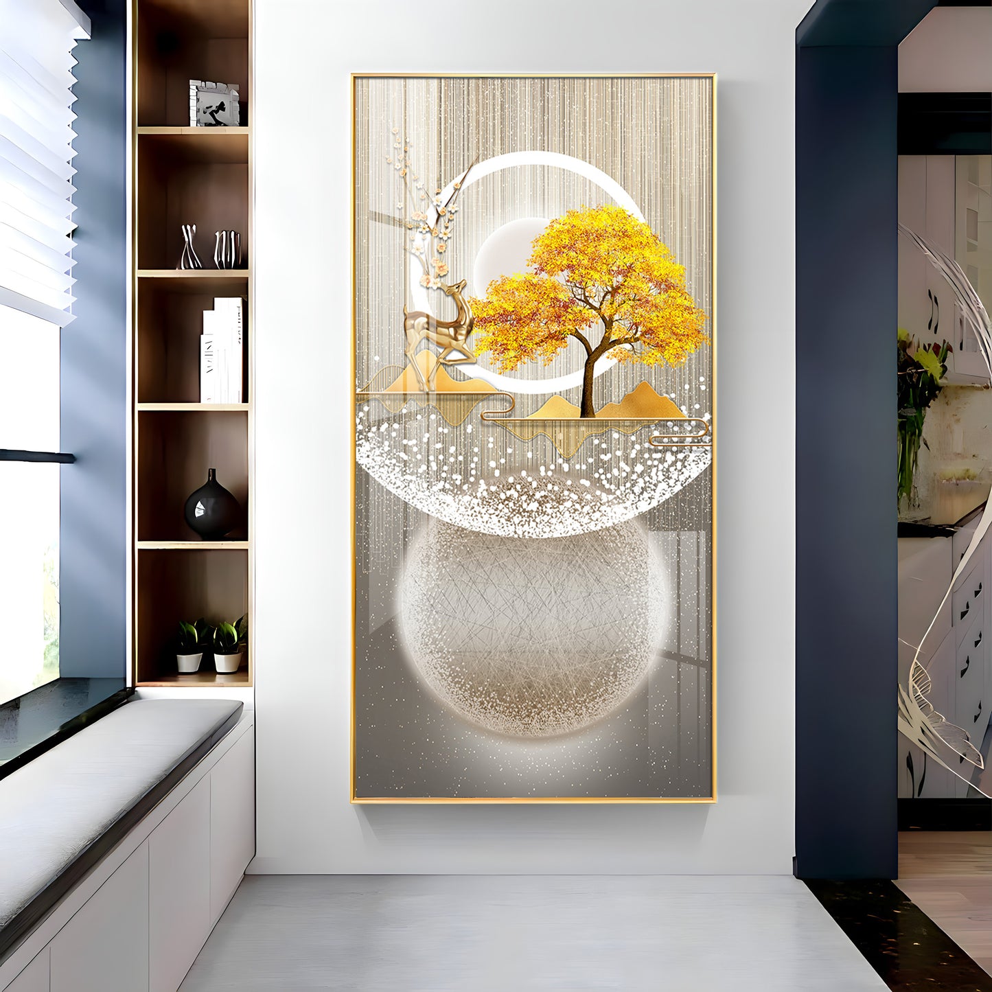 Golden Tree Nature's Embrace Premium Acrylic Vertical Wall Art