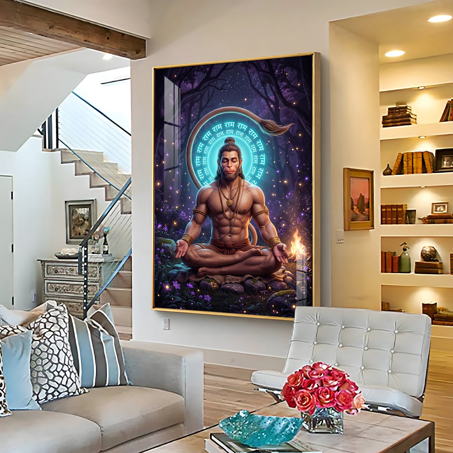 Lord Hanuman In Deep Meditation Premium Acrylic Vertical Wall Art