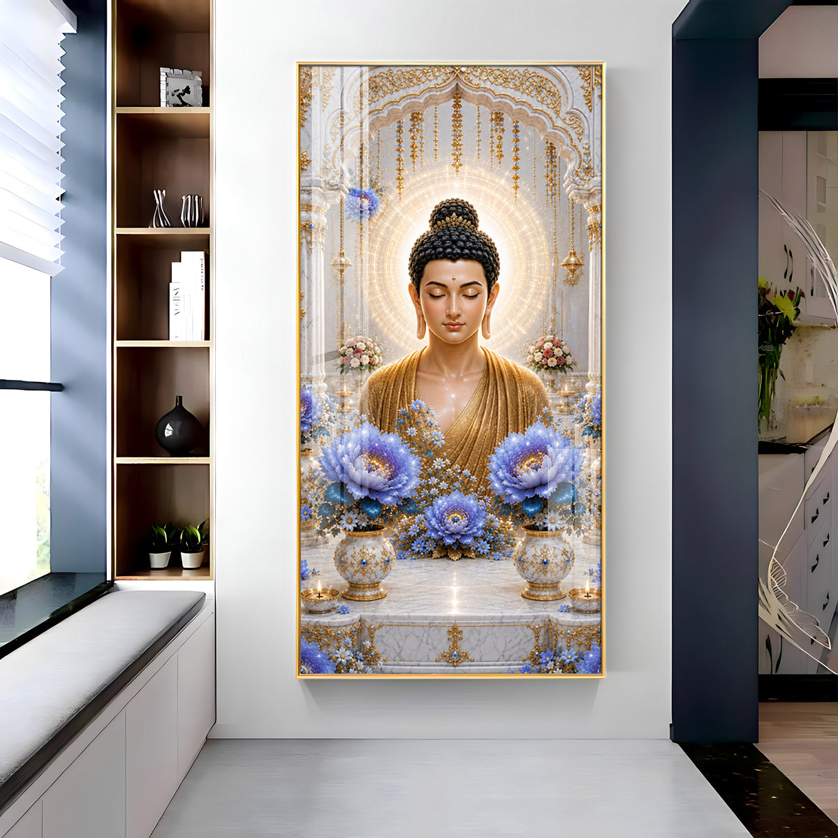 Golden Buddha Meditating Premium Acrylic Vertical Wall Art
