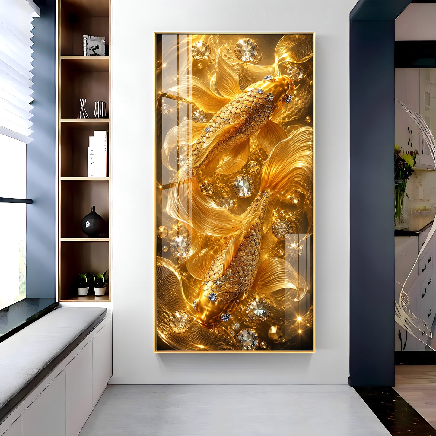 Beautiful Golden Koi Fish Premium Acrylic Vertical Wall Art