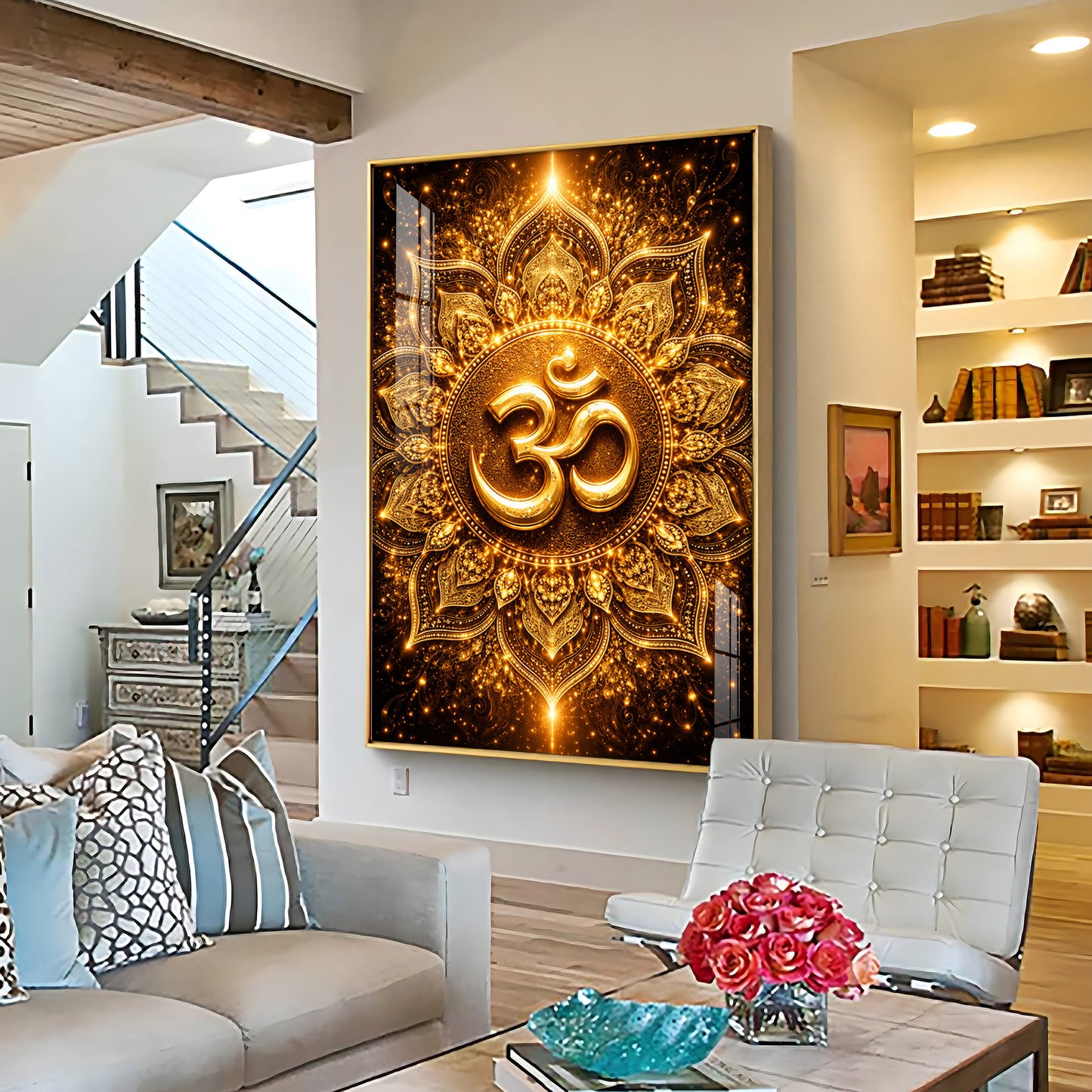 Radiant Golden Om Premium Acrylic Vertical Wall Art