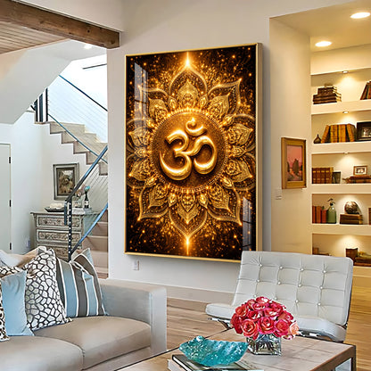 Radiant Golden Om Premium Acrylic Vertical Wall Art