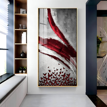 Red Crimson Swirl and Butterfly Premium Acrylic Vertical Wall Art