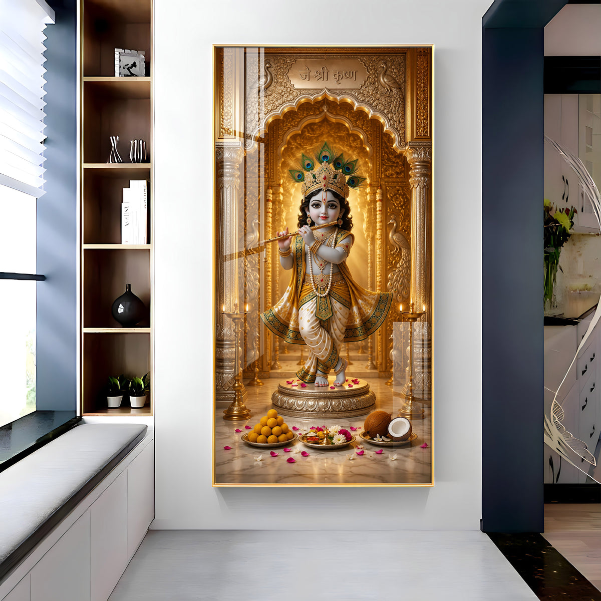 Little Krishna Playing Bansuri Premium Acrylic Vertical Wall Art