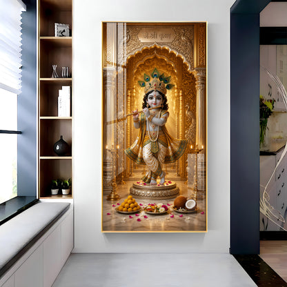 Little Krishna Playing Bansuri Premium Acrylic Vertical Wall Art