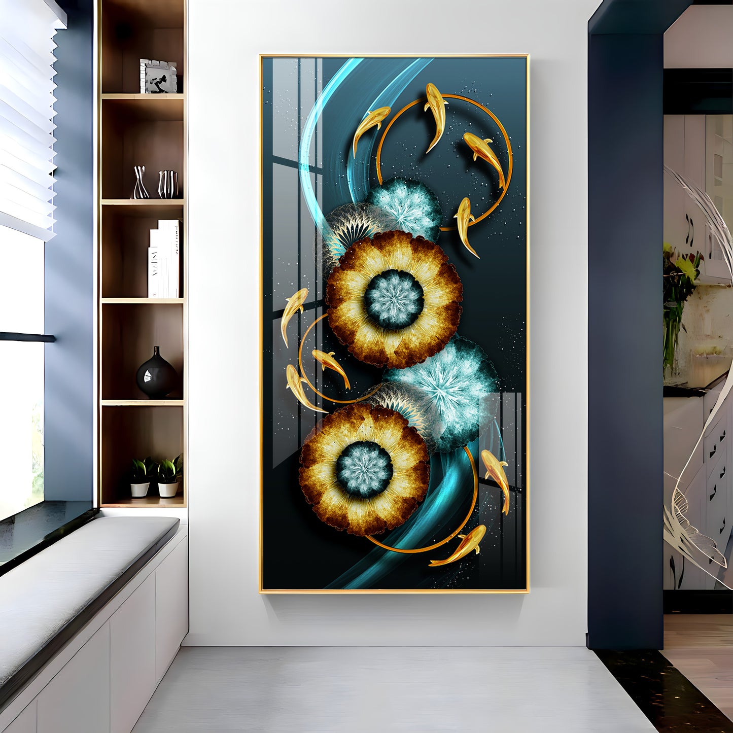Fishes With Fractal Flowers Premium Acrylic Vertical Wall Art