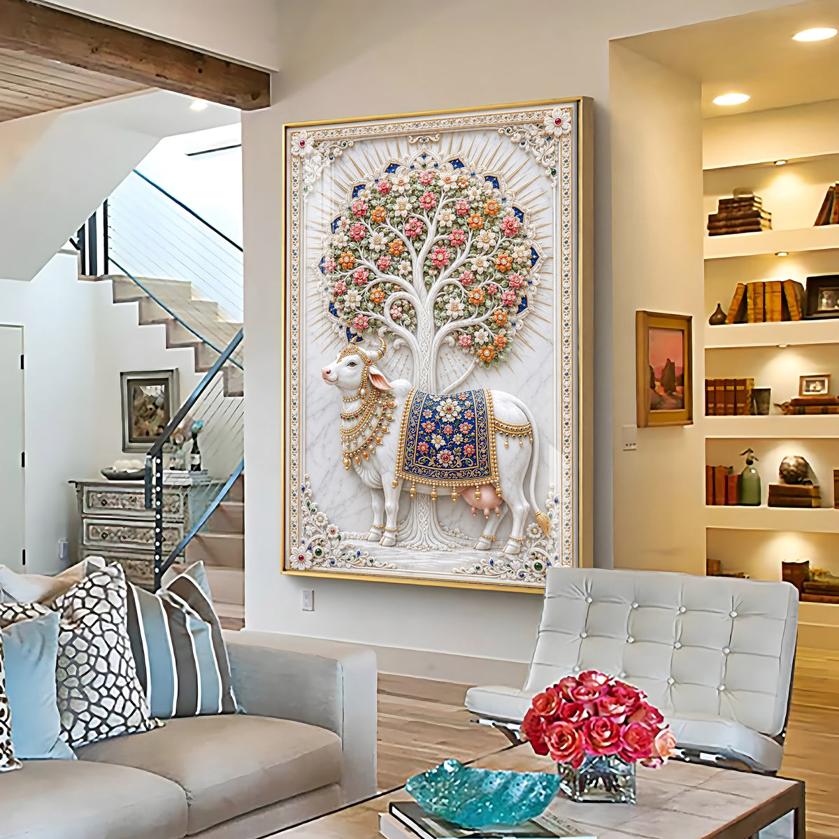 Holy Kamadhenu Premium Acrylic Vertical Wall Art