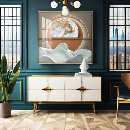 Modern Golden Deer Premium Acrylic Square Wall Art