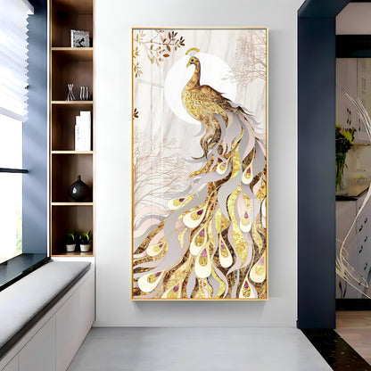 Golden Gradient Peacock Premium Acrylic Vertical Wall Art