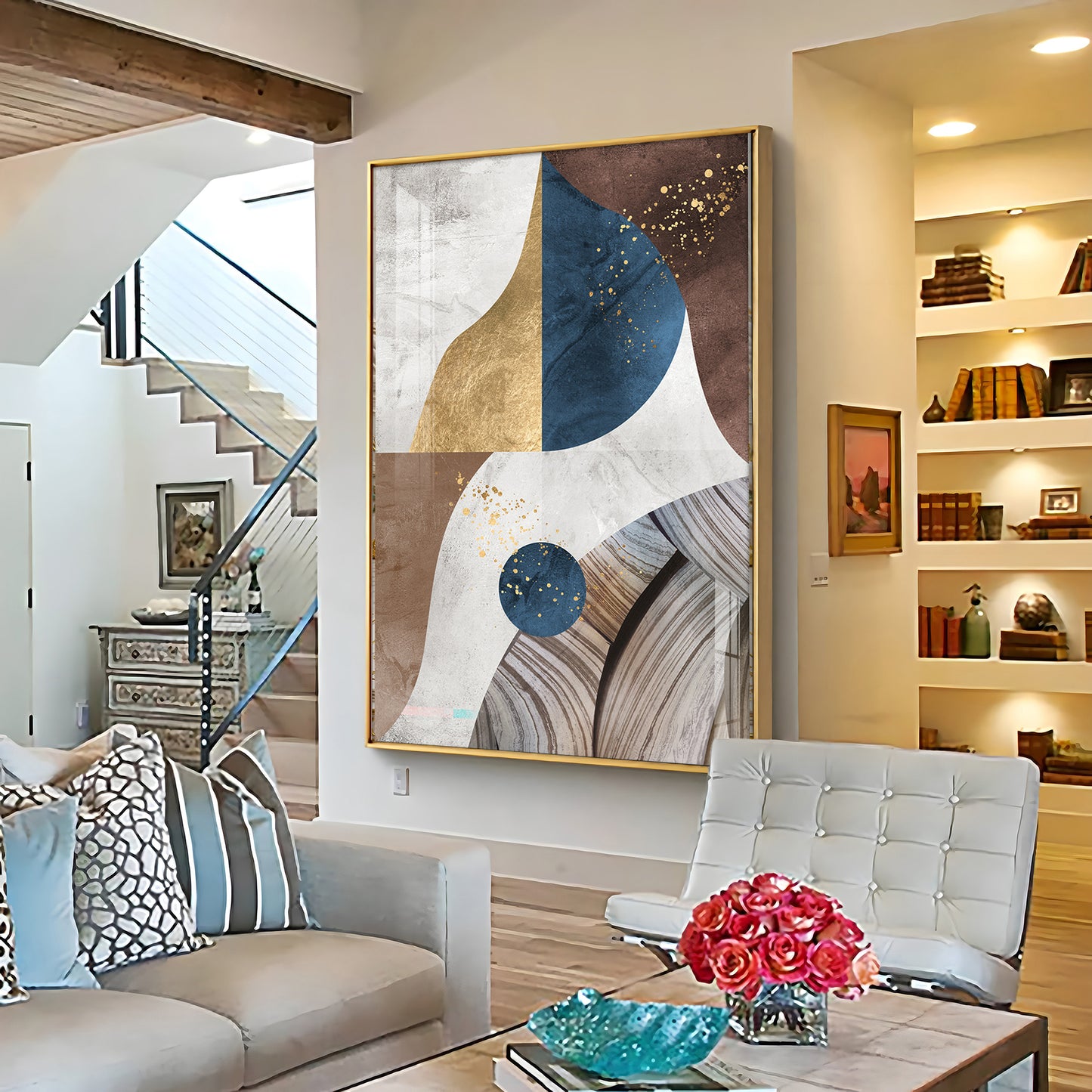Nordic Modern Geometric Gold Premium Acrylic Vertical Wall Art