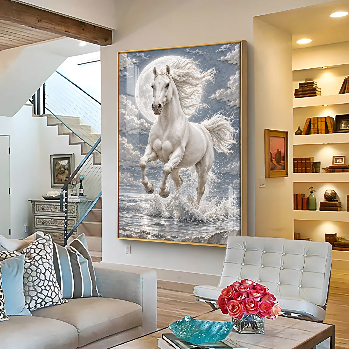 Galloping White Horse Premium Acrylic Vertical Wall Art