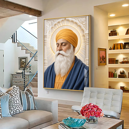 Guru Nanak Devji in Yellow Turban Premium Acrylic Vertical Wall Art