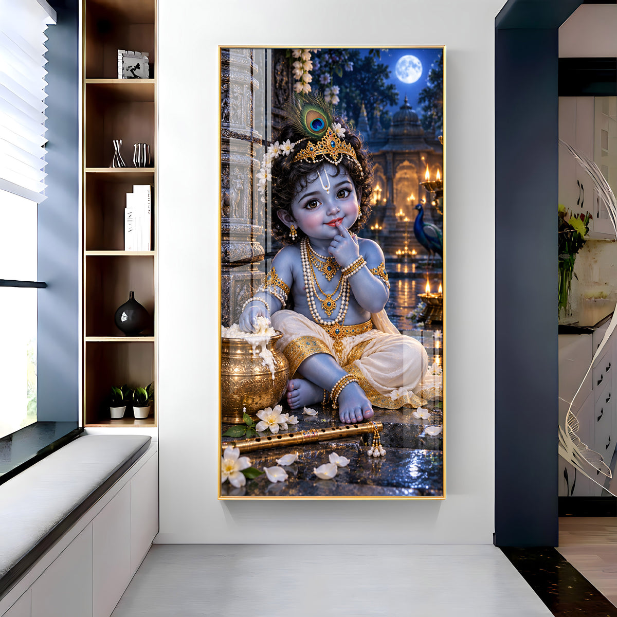 Little Krishna Eating Makhan Premium Acrylic Vertical Wall Art