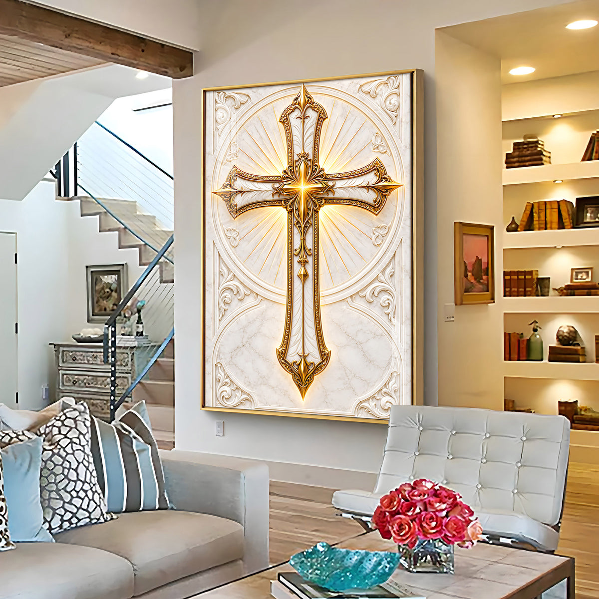 Golden Holy Cross Premium Acrylic Vertical Wall Art
